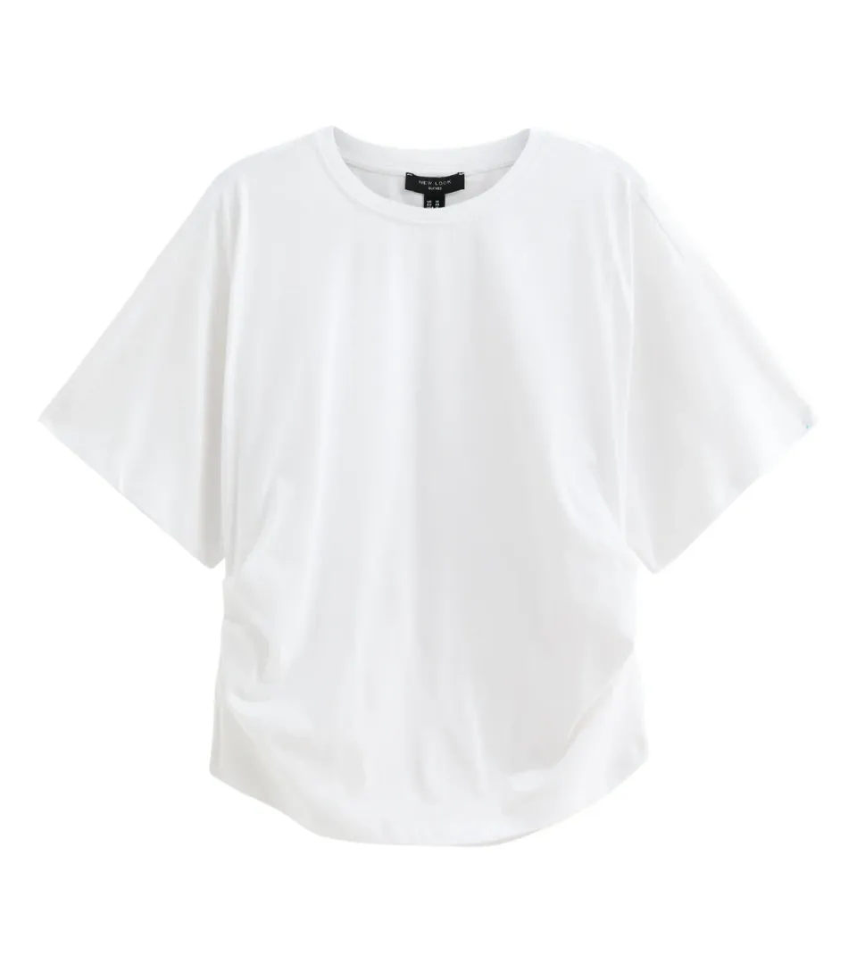 Women's Plus Size White Ruched Sides Corset Waist T-Shirt Curves