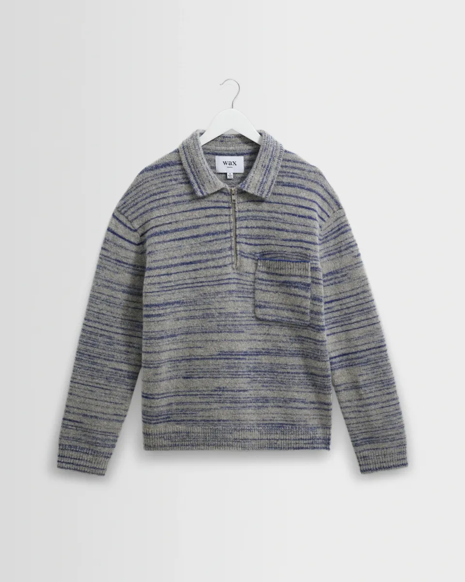 Alpha - Grey and Blue Space Dye Zip Polo