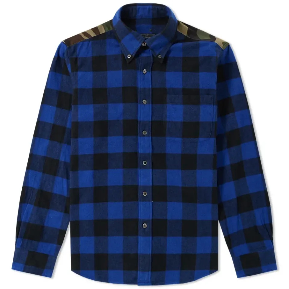 SOPHNET. Flannel Check & Camo B.D Shirt