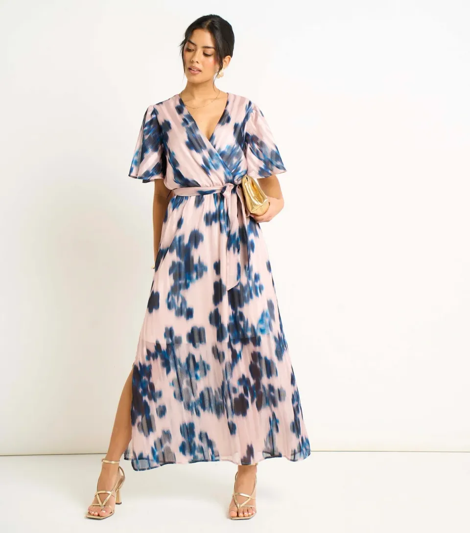 Women's Light Pink Blur Animal Print Wrap Dress