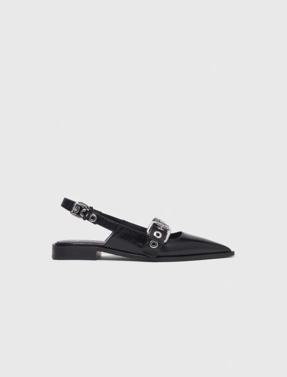 Flat leather strap slingbacks