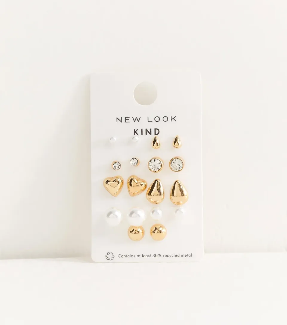 Pack of 6 Gold Tone Mixed Faux Pearl Stud Earrings