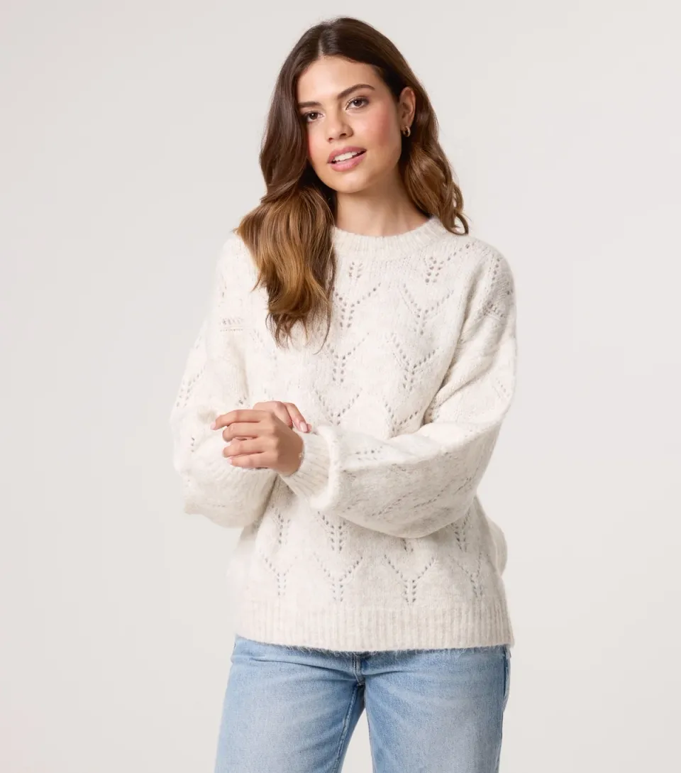 Women's Stone Open Knit Jumper
