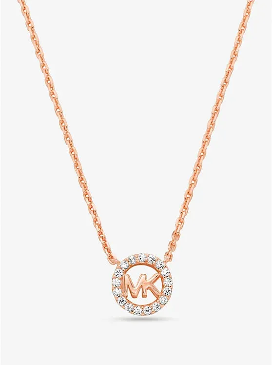 Fulton Precious-Metal Plated Sterling Silver Pavé Logo Charm Necklace
