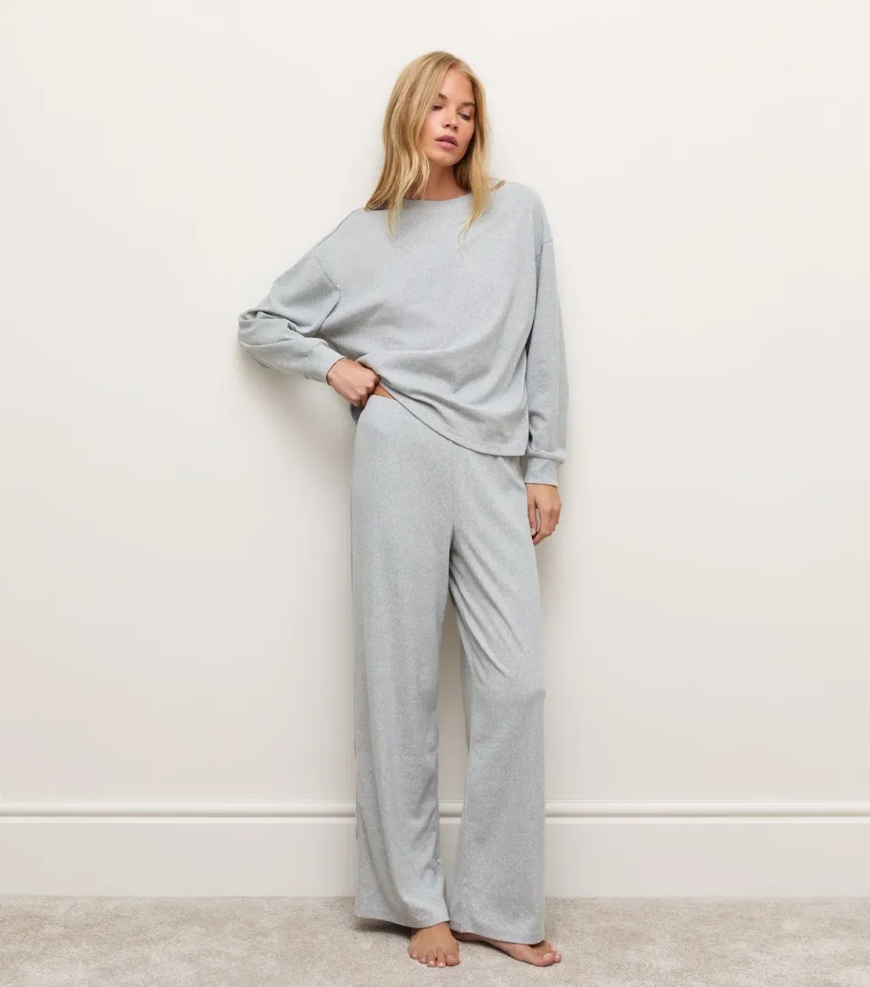 Women's Grey Marl Jersey Wide Leg Joggers