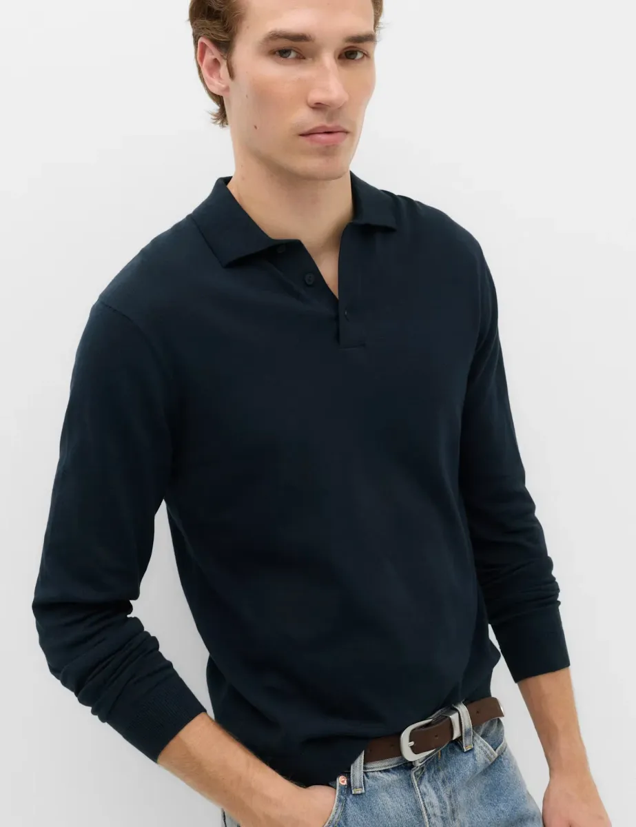 Pure Cotton Knitted Polo Shirt Navy