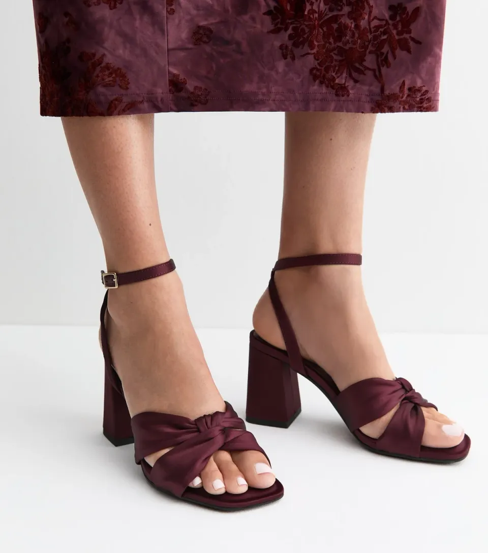 Women's Dark Burgundy Satin Knot Strap Platform Sandals Vegan