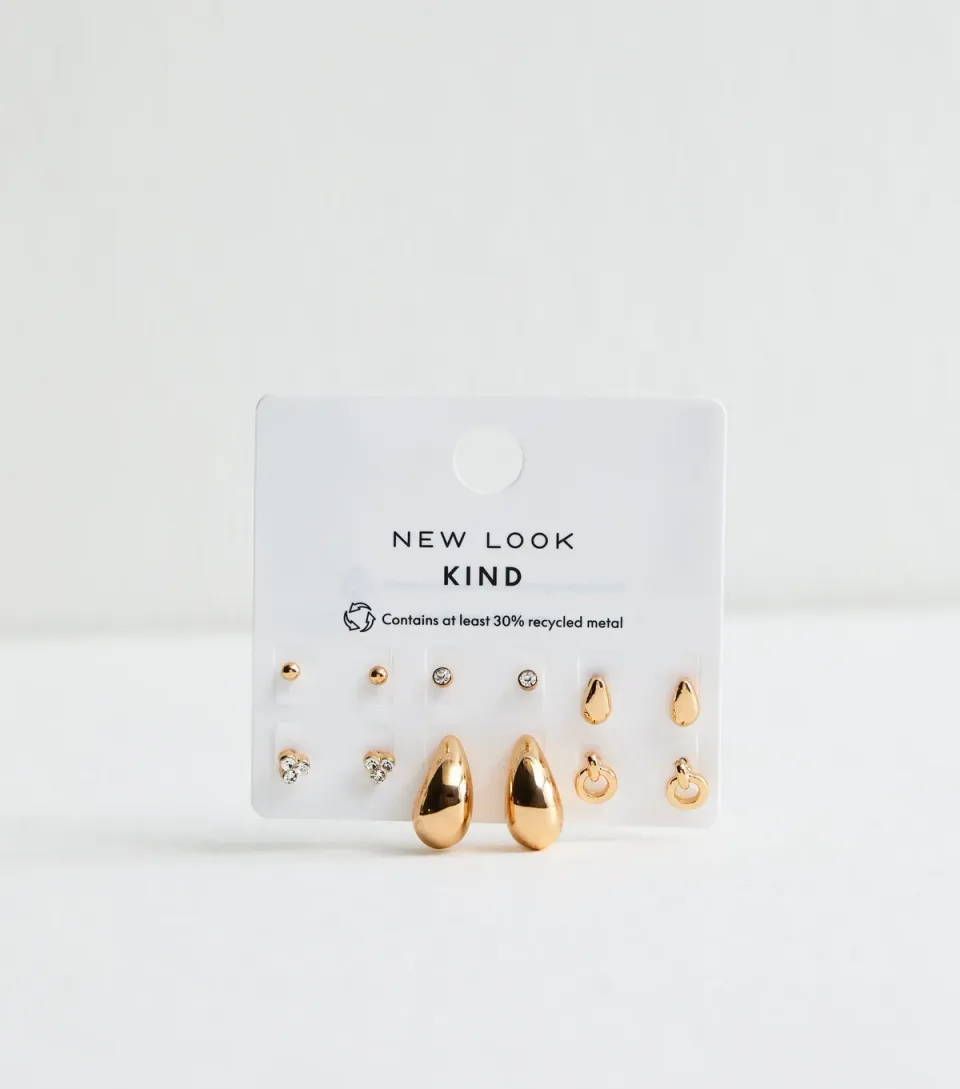 Pack of 6 Gold Tone Mix Stud and Teardrop Earrings
