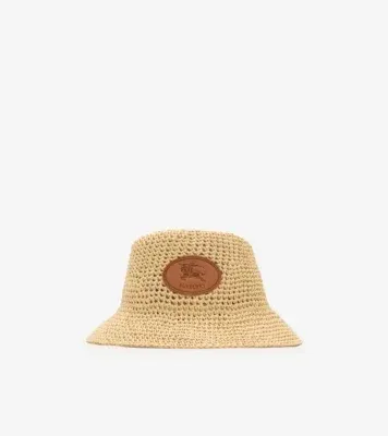 Knight Stamp Raffia-effect Bucket Hat in Beige