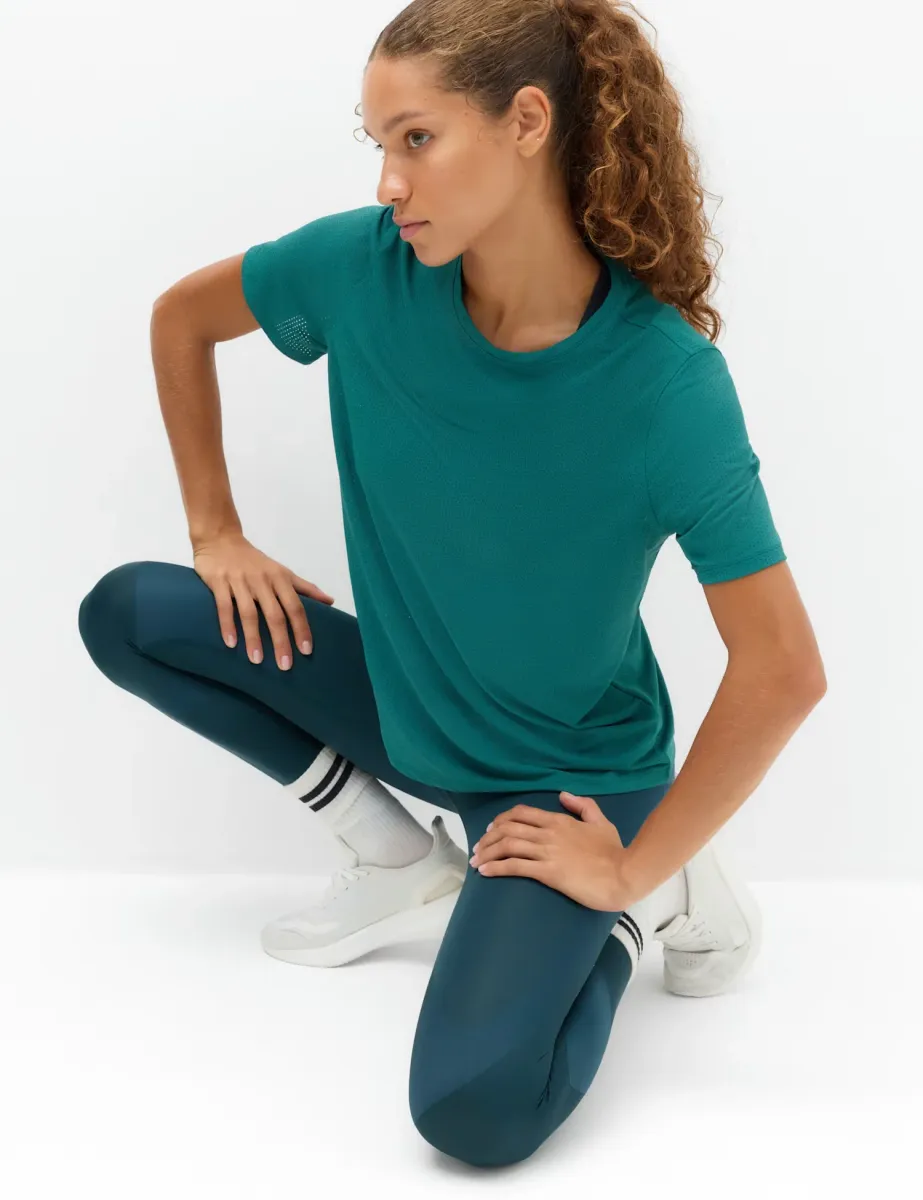 Round Neck Mesh Relaxed T-shirt Petrol Green