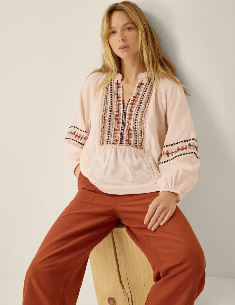 Pure Cotton Embroidered Top Light Pink Mix