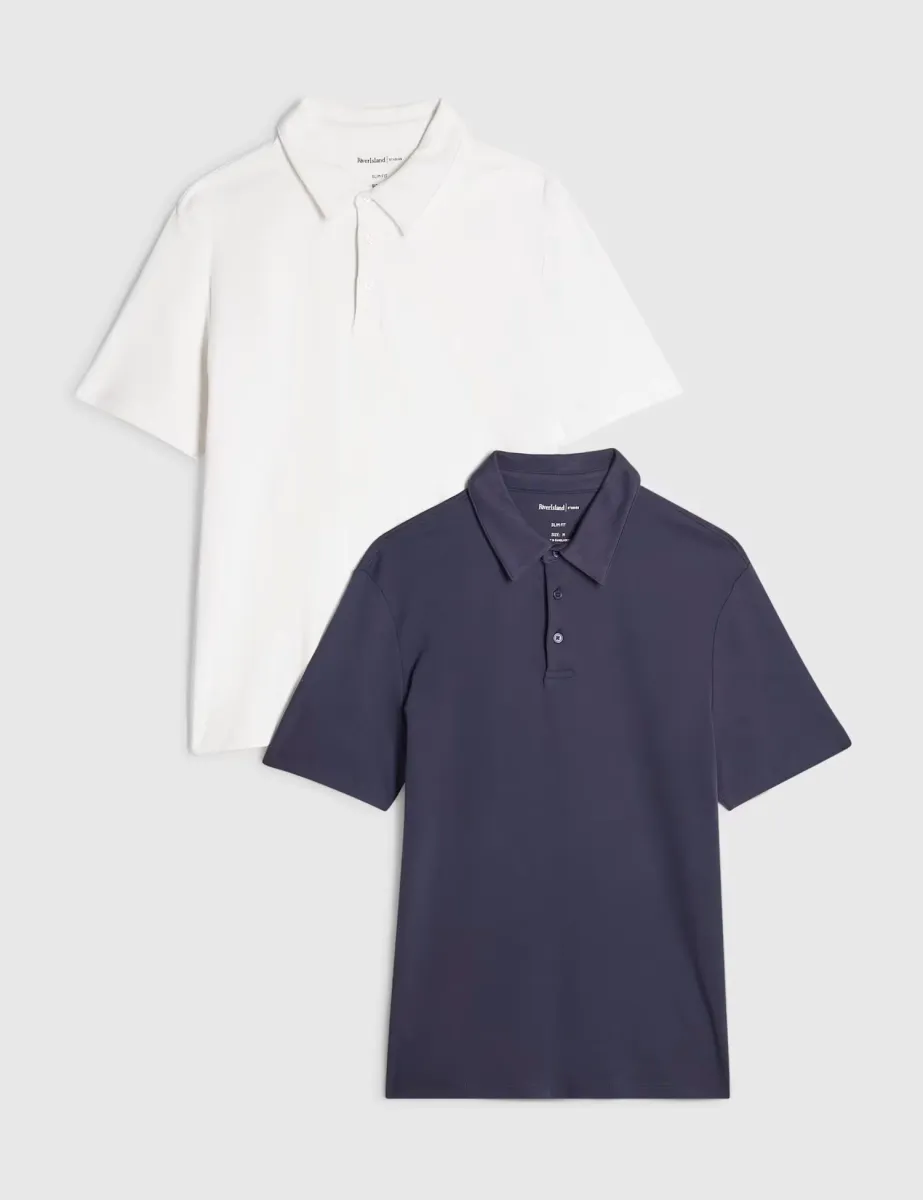 2 Pack Slim Fit Pure Cotton Polo Shirts Navy