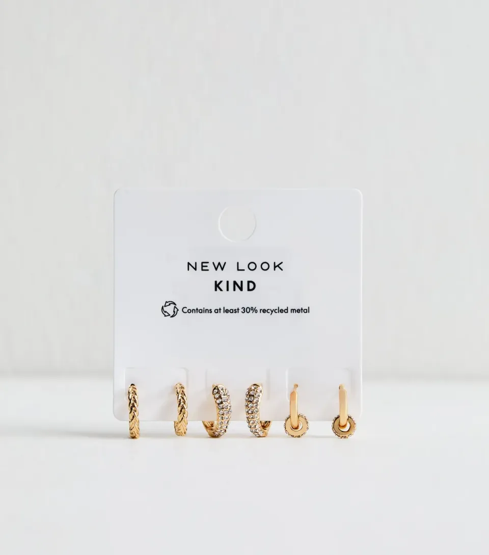 Pack of 3 Gold Tone Diamante Mini Hoop Earrings