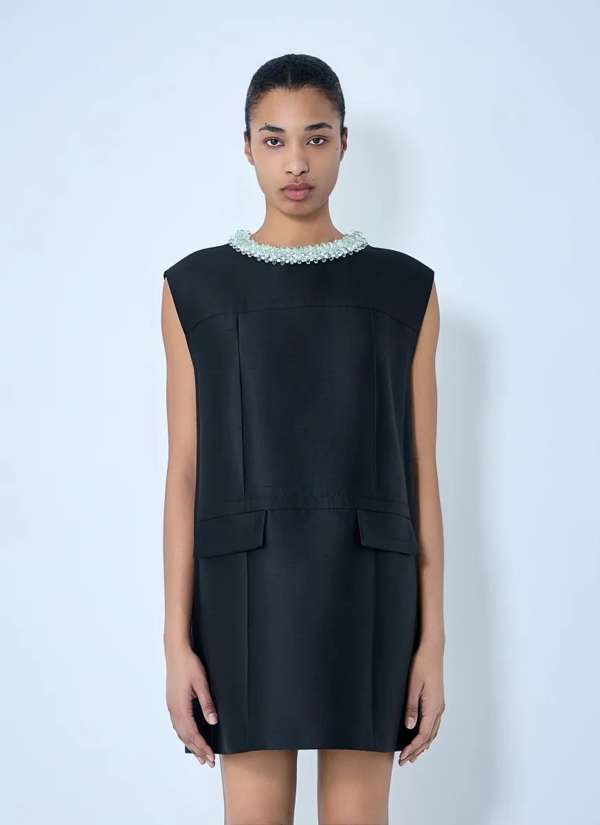 Embellished Neckline Sleeveless Dress