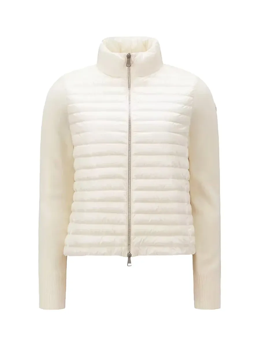 Women Padded Wool Cardigan White