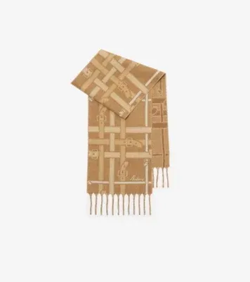 Belt Check Cashmere Scarf in Finch beige
