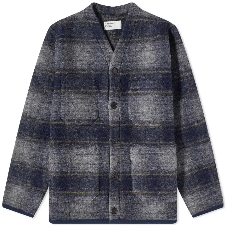 Check Wool Fleece Cardigan