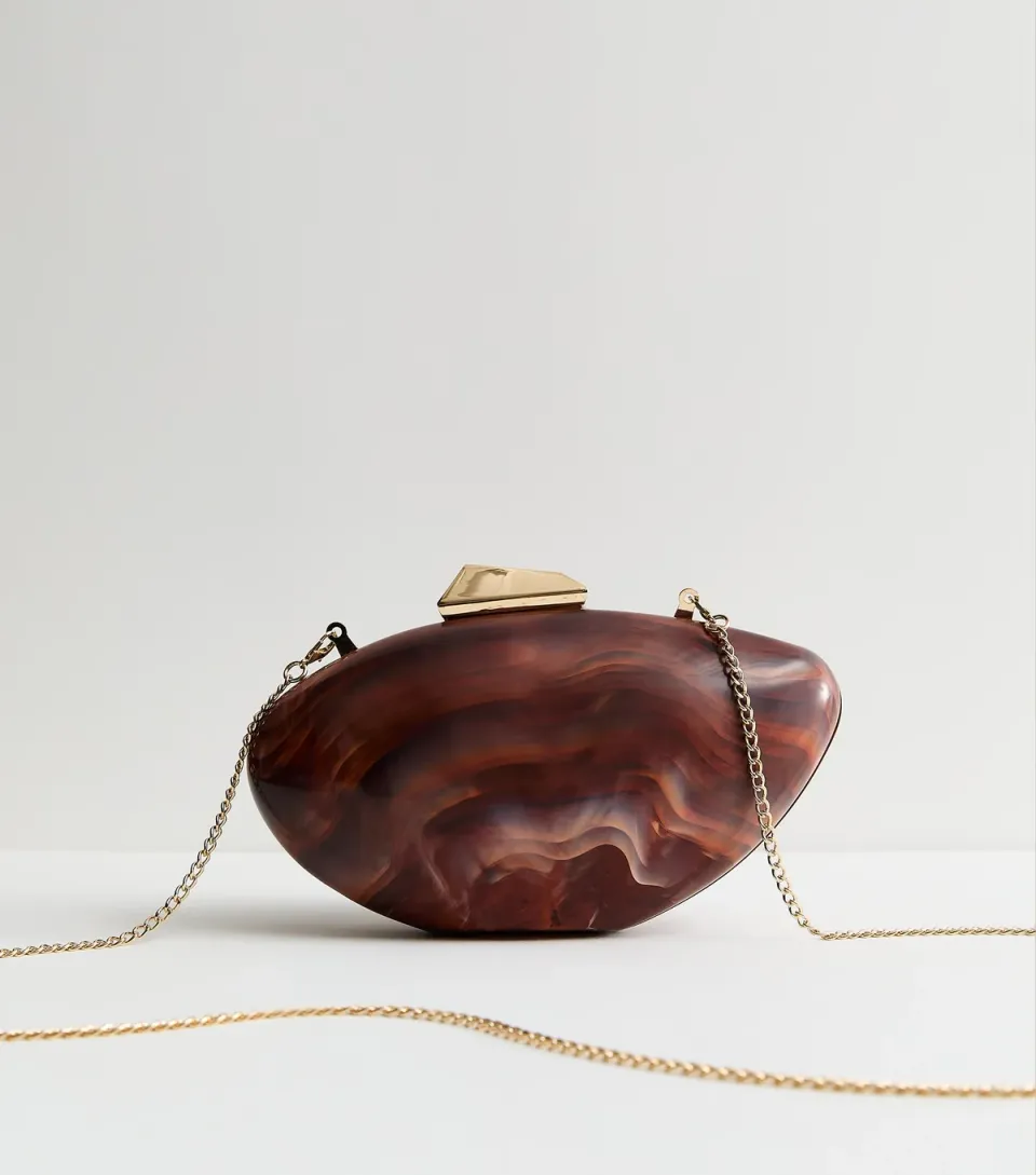 Brown Resin Shell Shape Box Clutch