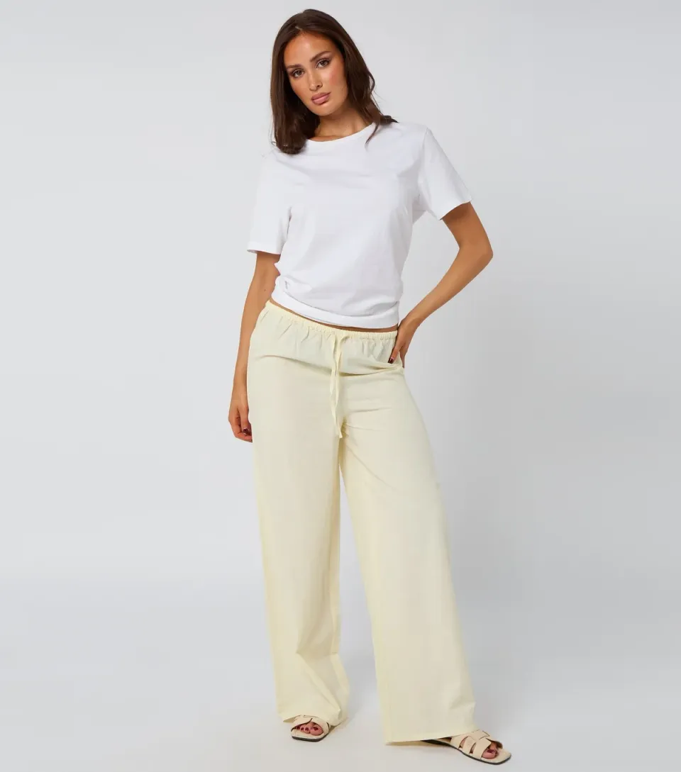 Women's Lemon Yellow Wide Leg Elasticated Trousers