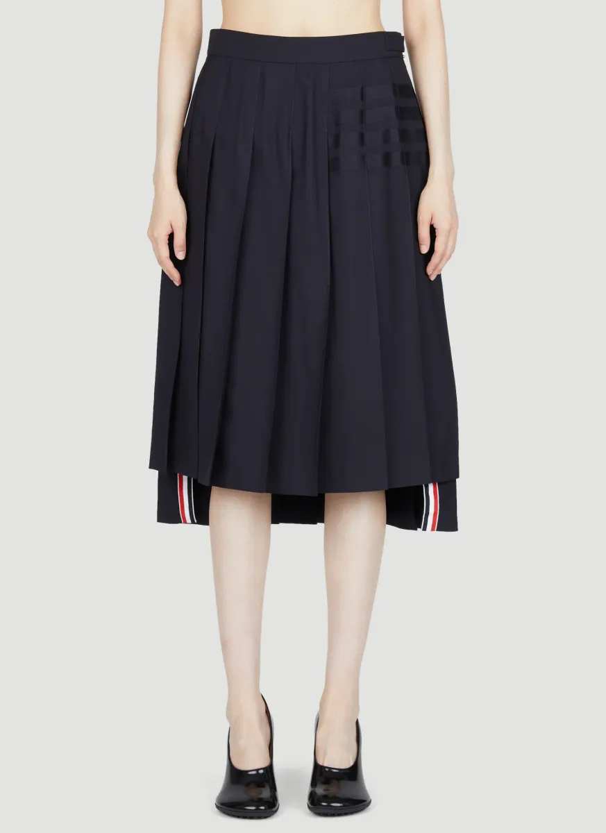 Four Bar Pleated Wool Midi Skirt