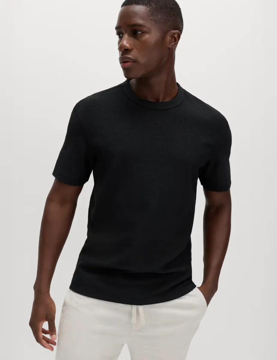 Relaxed Fit Cotton Blend Textured T-Shirt Black
