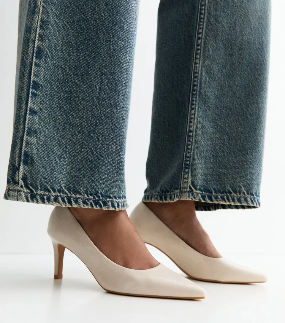 Women's Off White Faux Patent Court Shoes Vegan