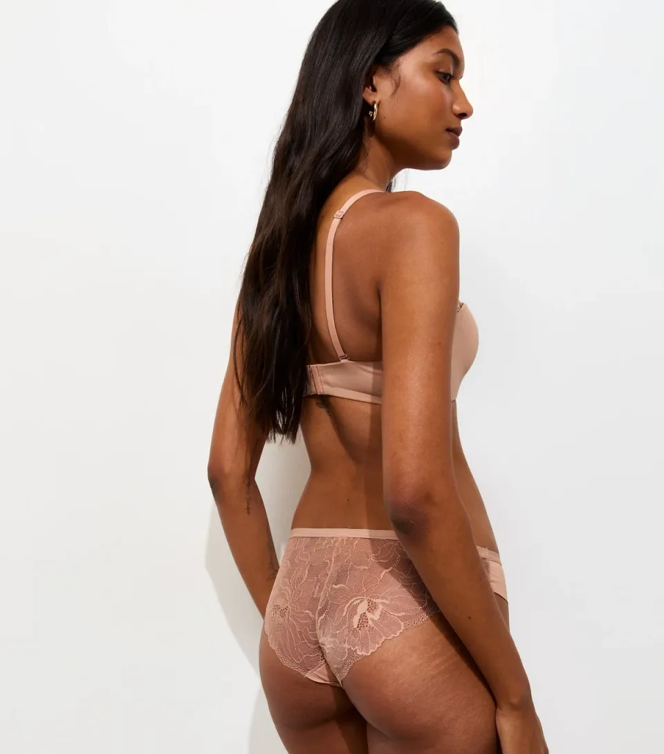 Women's Tan No Vpl Lace Back Brazilian Briefs