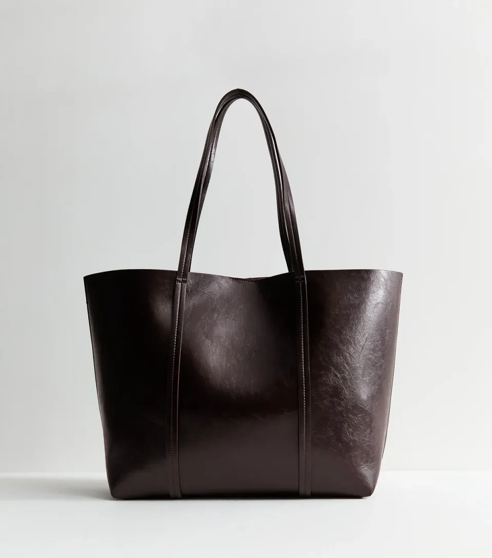 Dark Burgundy Faux Leather Plain Tote Bag
