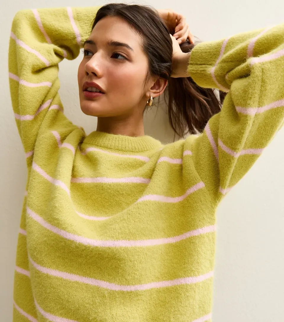 Women's Brown Thin Stripe Midweight Knit Jumper