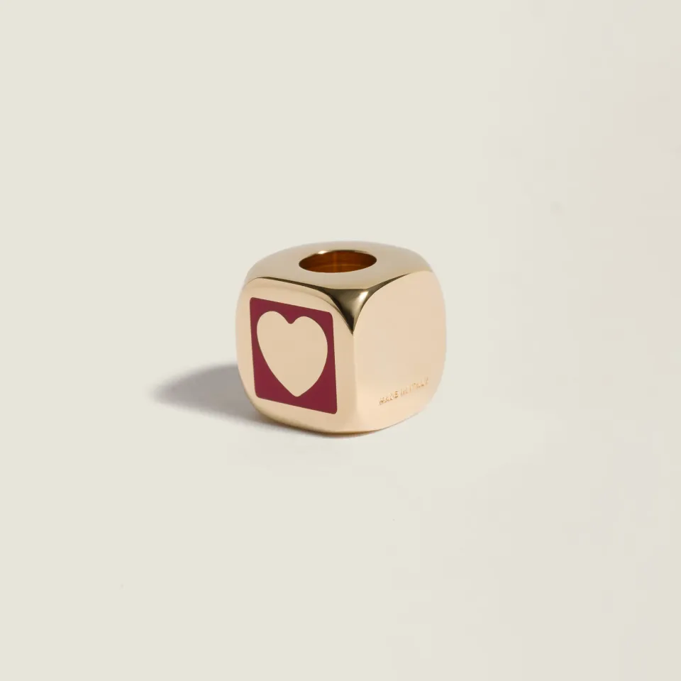 Enameled metal dice charm with heart