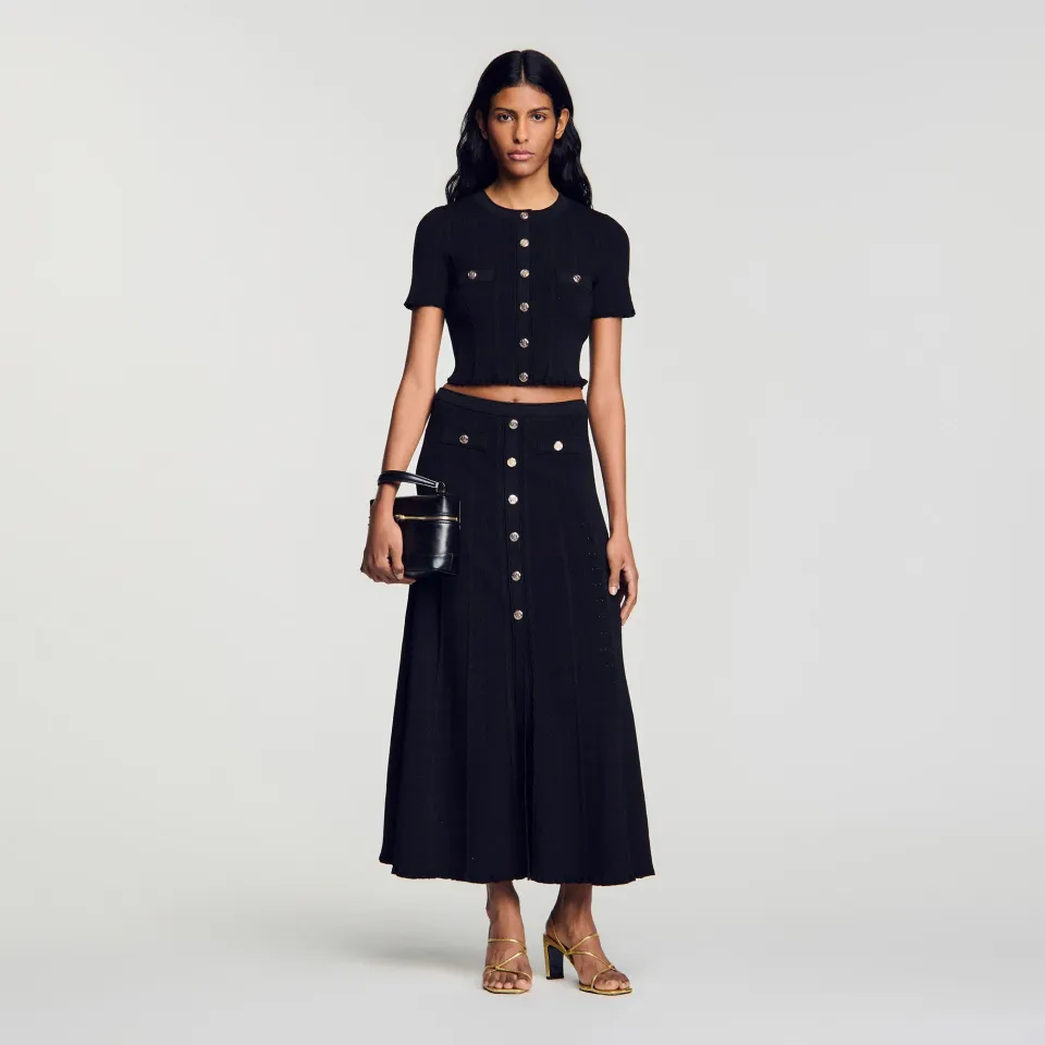 Pointelle knit maxi skirt