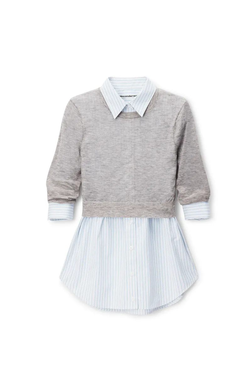 SHEER CREWNECK SWEATER BUTTON UP