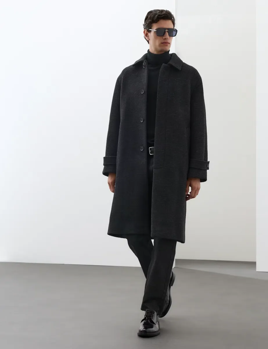 Wool Blend Boucle Checked Coat Black Mix
