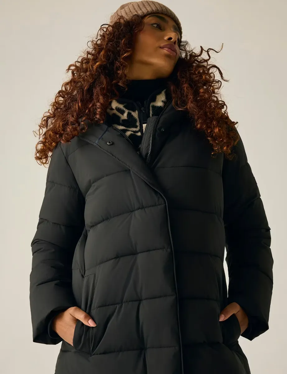 Nehiala Hooded Padded Longline Jacket Black