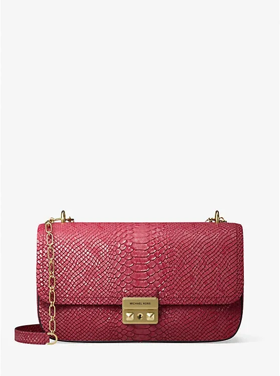 Tribeca Large Snake Embossed Leather Shoulder Bag