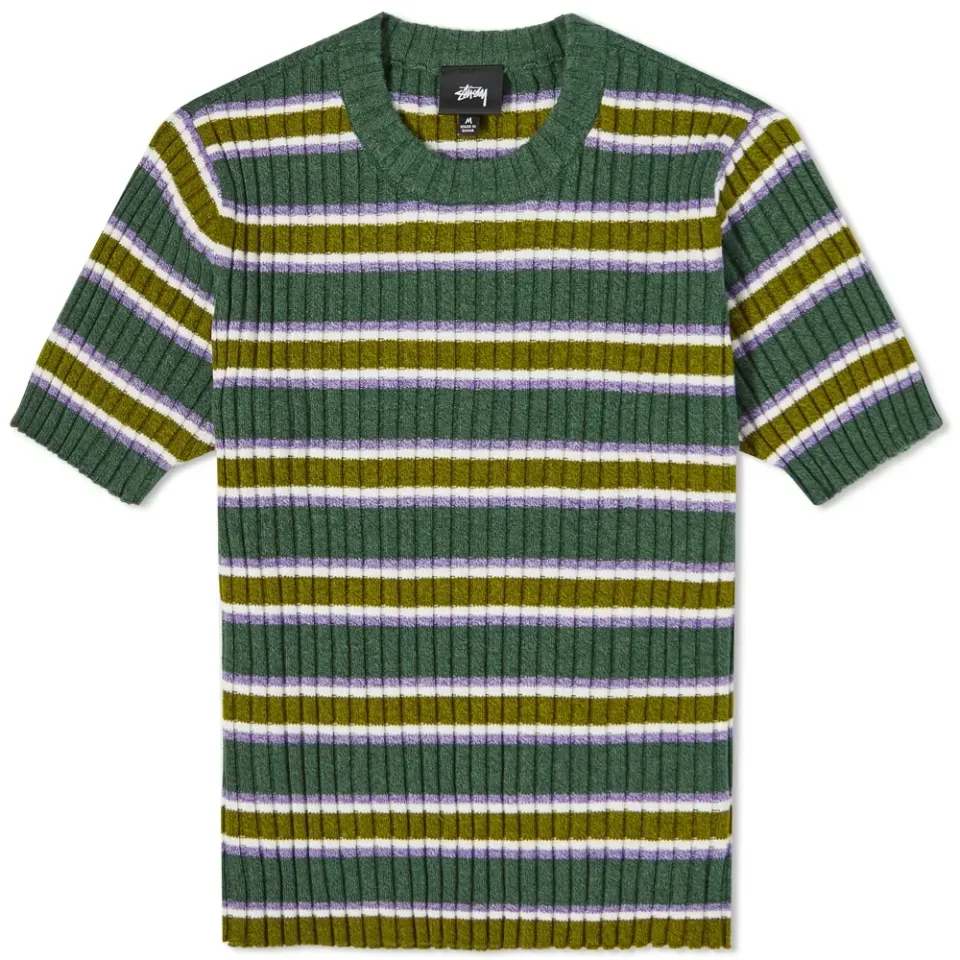 Short Sleeve Rib Stripe Sweat Top
