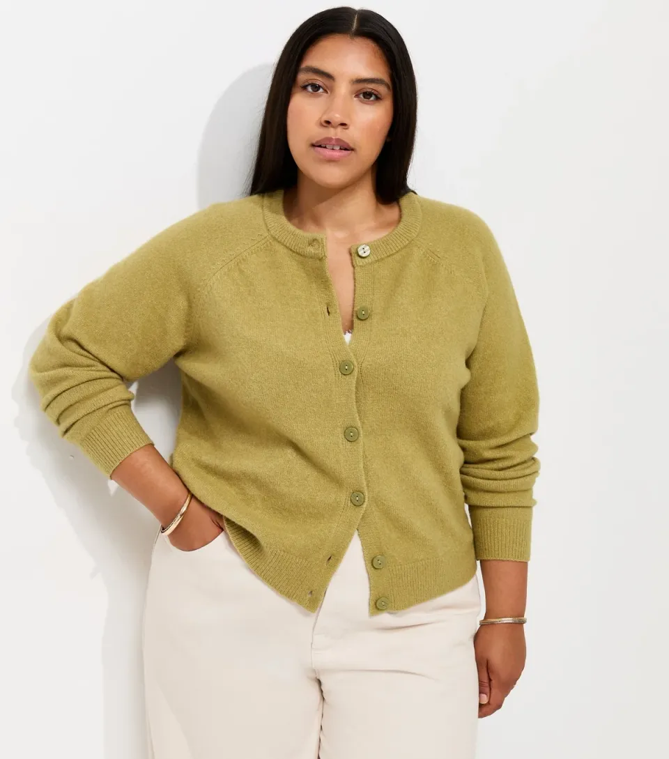 Women's Plus Size Light Green Raglan Sleeve Meet The Jean Cardigan Curves