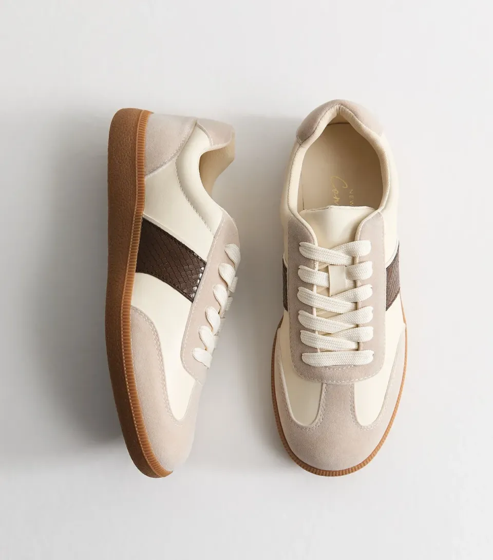 Women's Brown Faux Leather Snake Embossed Panel Trainers Vegan
