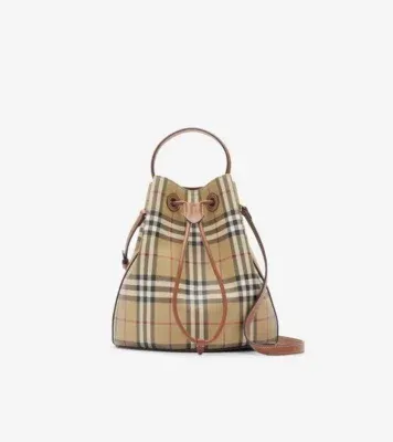 Small Check Bucket Bag in Archive beige/briar brown