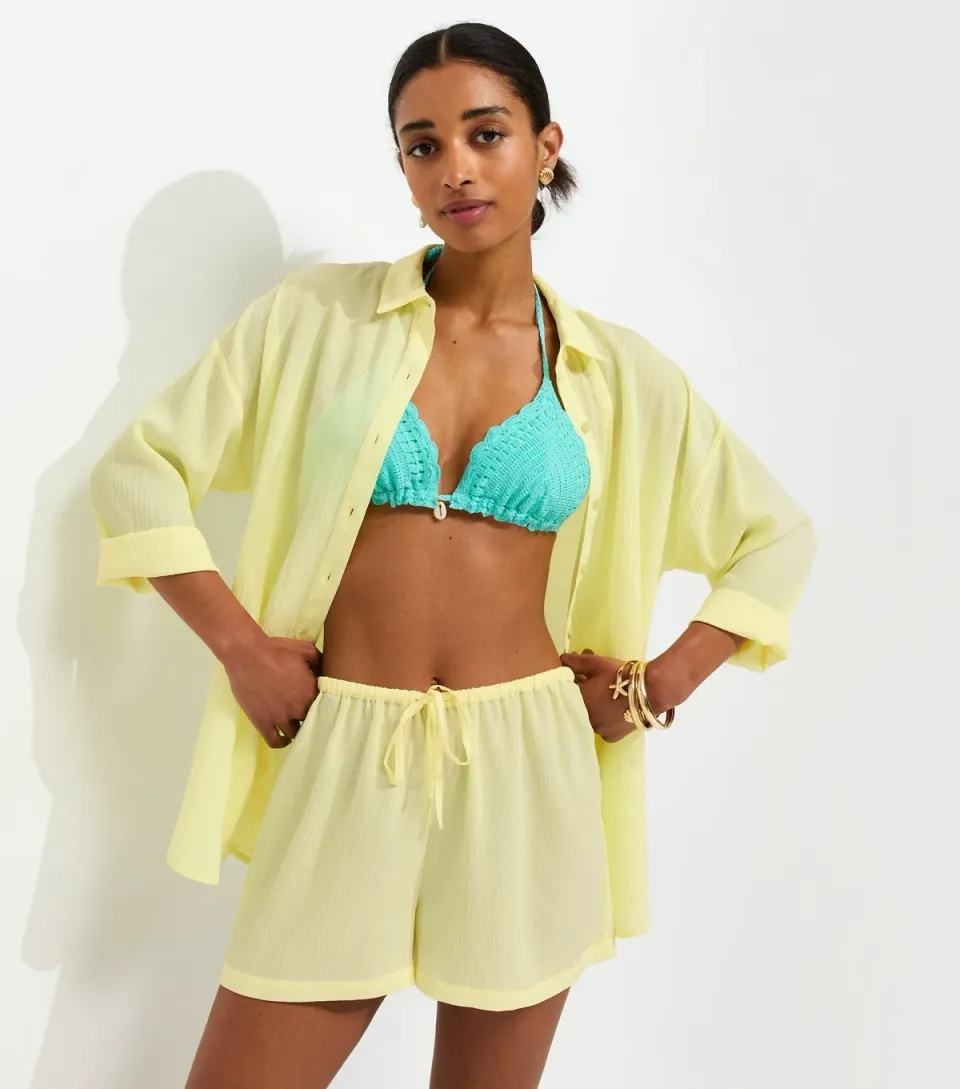 Women's Bright Pink Crinkled Drawstring Beach Shorts