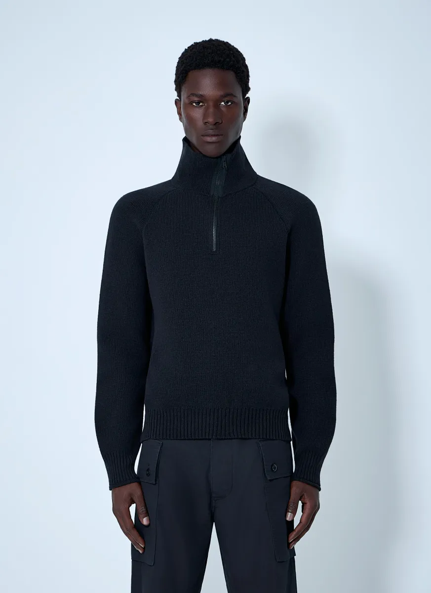 High Neck Wool Zip Sweater