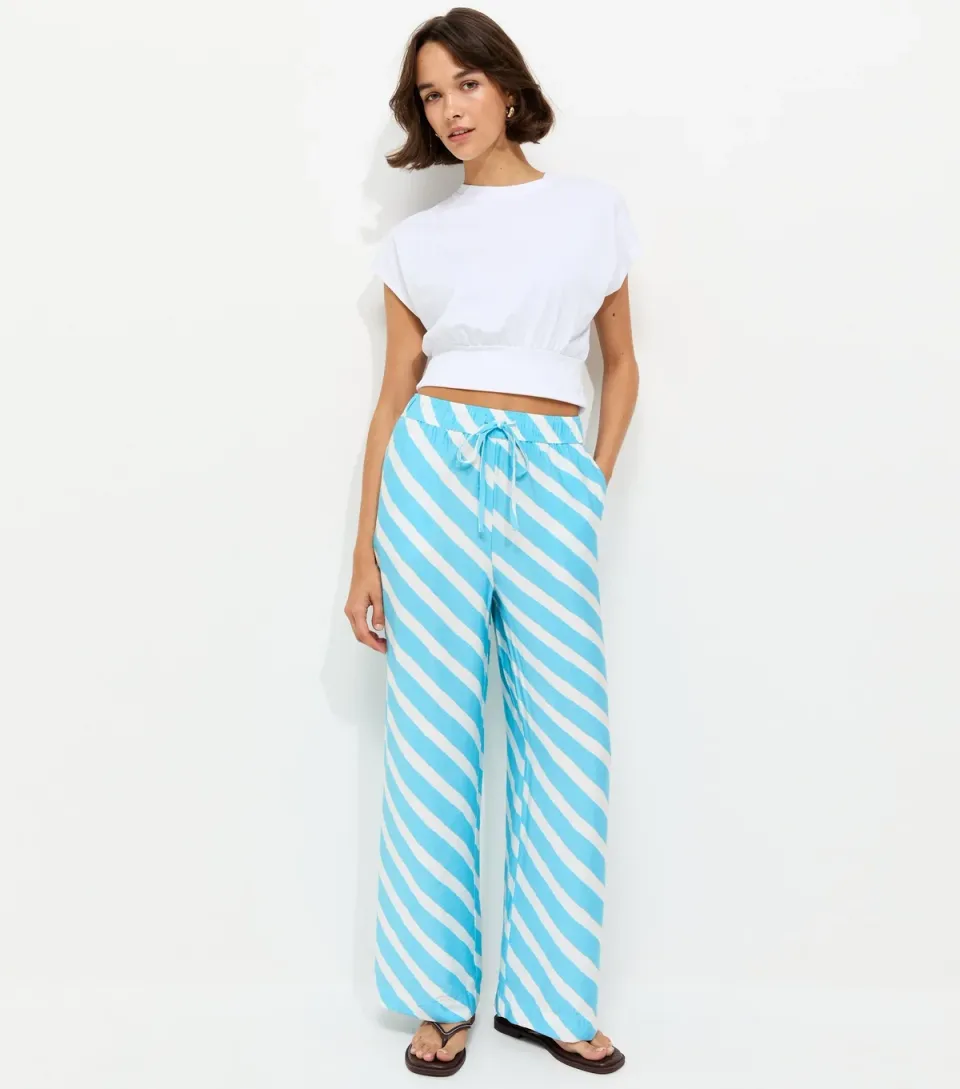Women's Blue Painted Goya Wide Leg Trousers