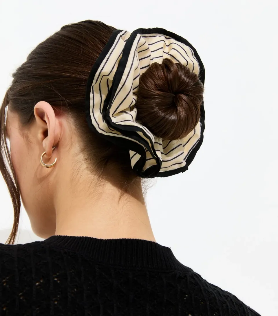 Cream and Black Striped Layered Scrunchie