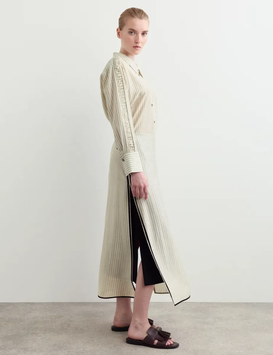 Lyocell Rich Striped Midaxi Column Skirt Ivory Mix