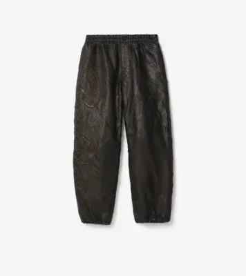 Cursive Logo Leather Trousers in Black