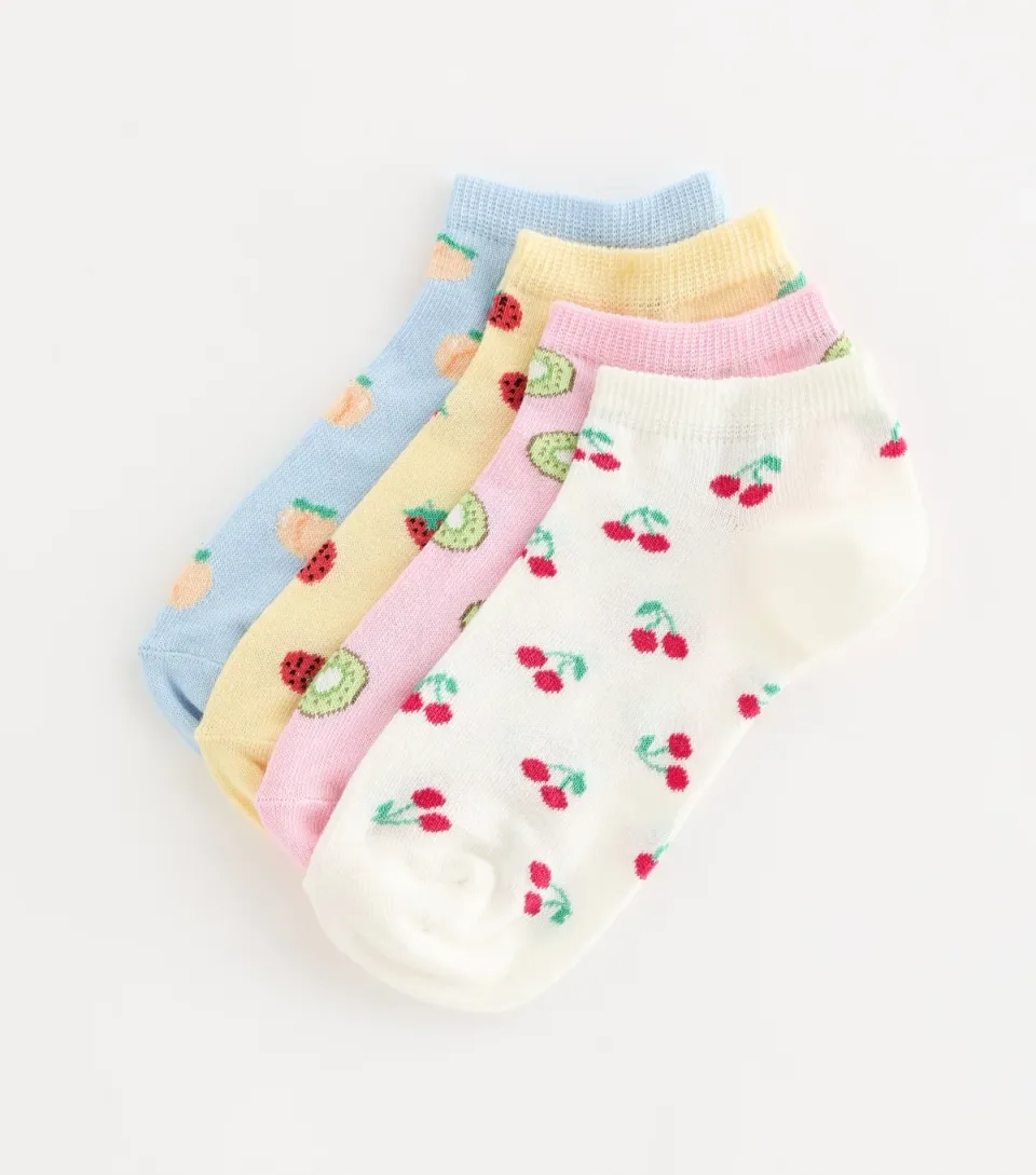 Pack of 4 Multicolour Cotton Rich Fruit Pattern Trainer Socks