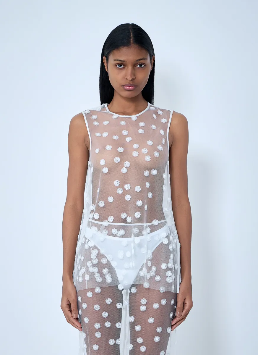 Embroidered Sheer Overlay Dress