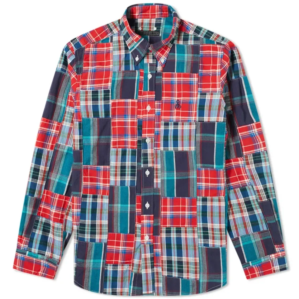 SOPHNET. Patch Work Madras Check Shirt