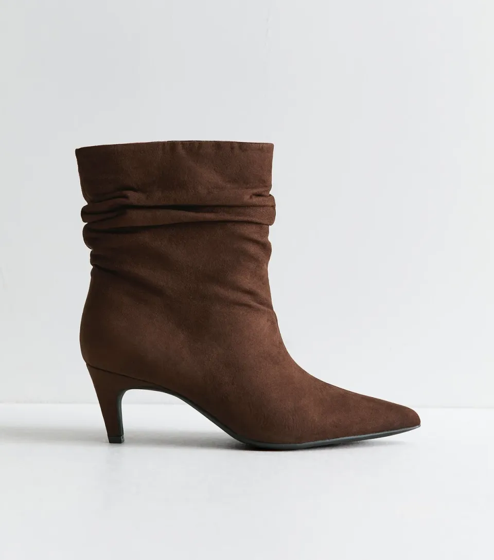 Women's Dark Brown Faux Suede Slouch Ankle Boots Vegan