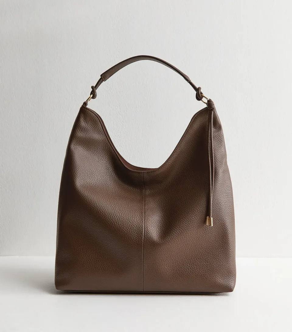 Dark Brown Faux Leather Tassel Hobo Tote Bag Vegan
